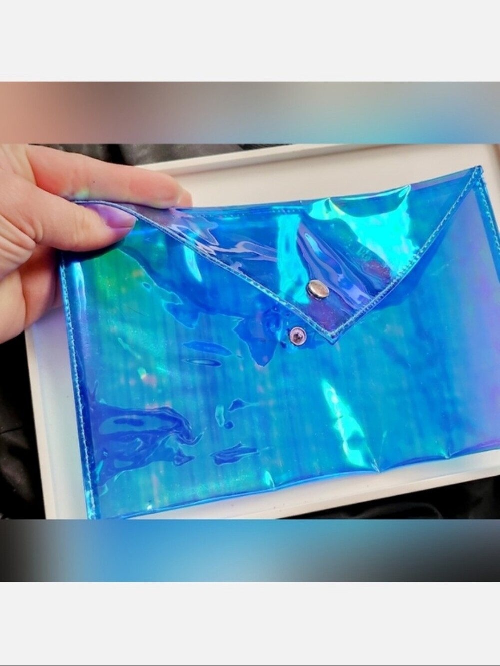 NWT IRIDESCENT BLUE ENVELOPE SNAP POUCH 8.25×5"!